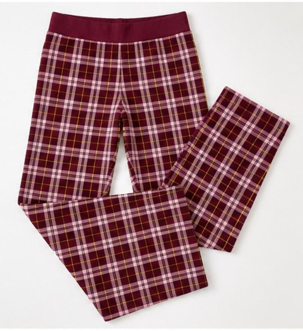 Daydreamer La Knit Check Pants Plaid Flare Burgundy Pink Women's Small